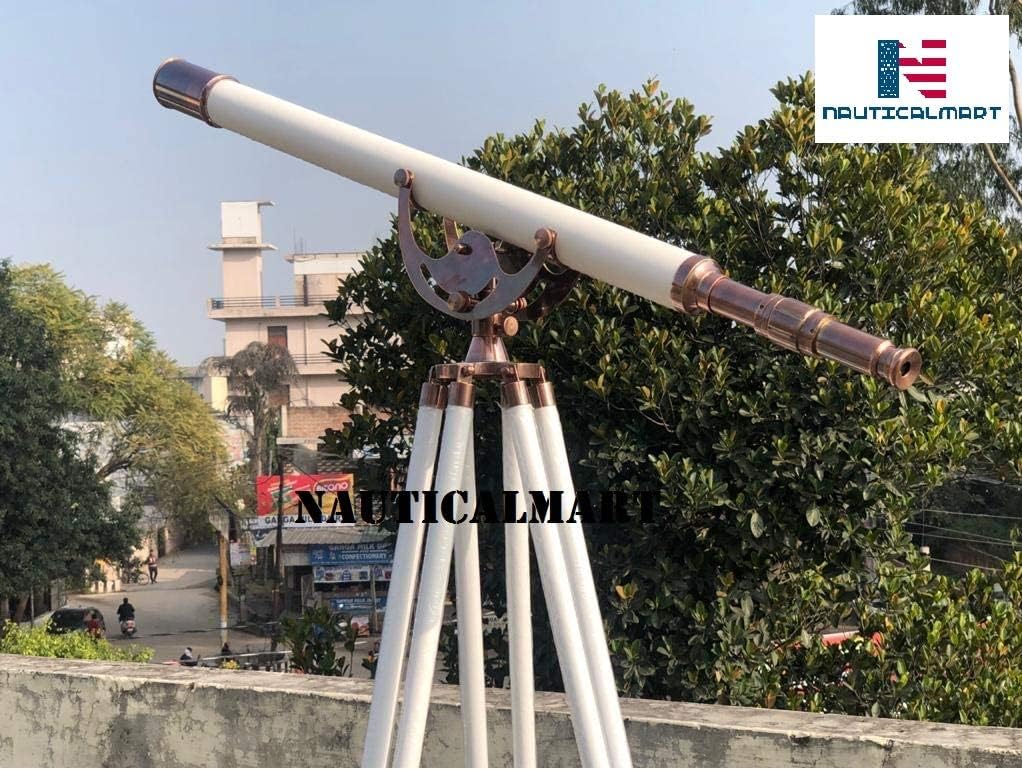 Floor Standing Brass Antique with White Leather Anchormaster Telescope 65"