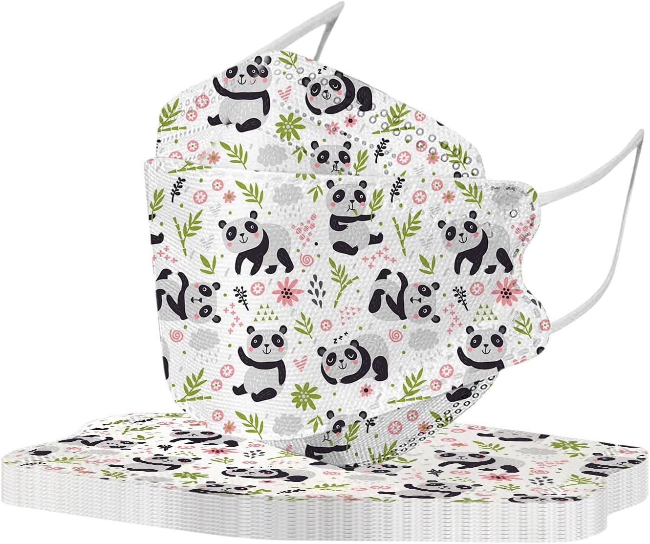 50 Pack KF_94 Kids Face_Masks with 4D Printed Designs, 4-Ply Disposable Face_Mask with Nose Wire for Boys Girls School (50 Count (Pack of 1), Panda-02)