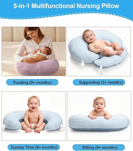 Miniatura 6 de Almohada de lactancia multifuncional 5 en 1 con almohada de brazo, cojín ergonómico más ancho para lactancia materna para mamá y bebé, tela