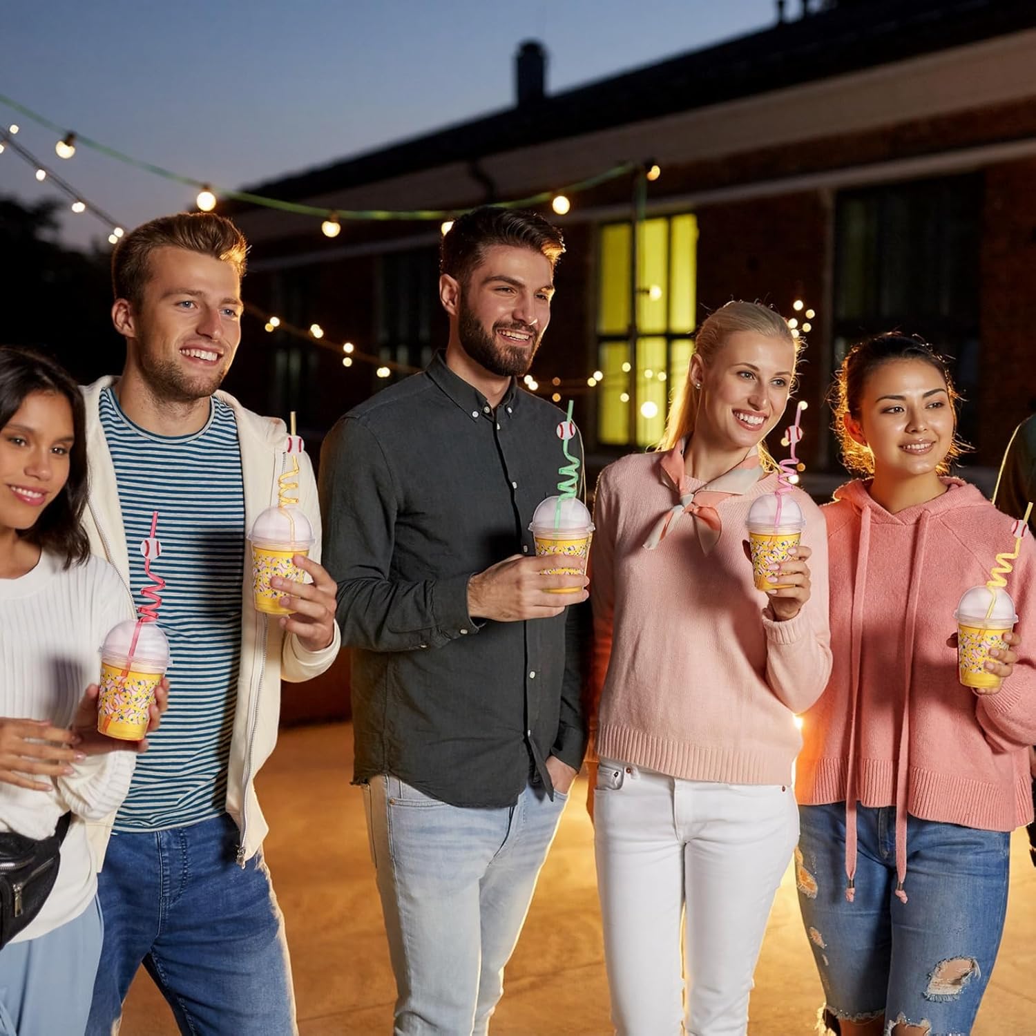 32 Pack Baseball Party Plastic Cups with Lids and Straws, 12 oz Clear Drinking Cups Bulk Tailgate Sports Party Decorations for Birthday, Holiday and Team Events