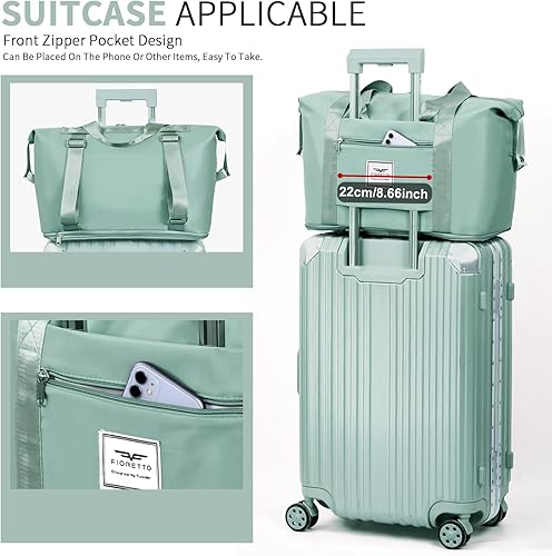 Miniatura 5 de FIORETTO Bolsa de viaje expandible para mujer con doble correa para el hombro, bolsa deportiva para gimnasio con bolsillo húmedo, bolsas de fin de