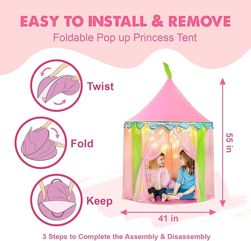 Miniatura 2 de Castillo de princesa con cortinas con brillos mide 41 x 55pulgadas diámetro x altura es plegable incluye funda de transporte ideal para jugar en