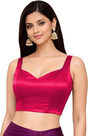TRENDMALLS Womens Fandy Satin Silk Sleeveless Saree Blouse Choli Stylish Saree Blouse Ready to Wear