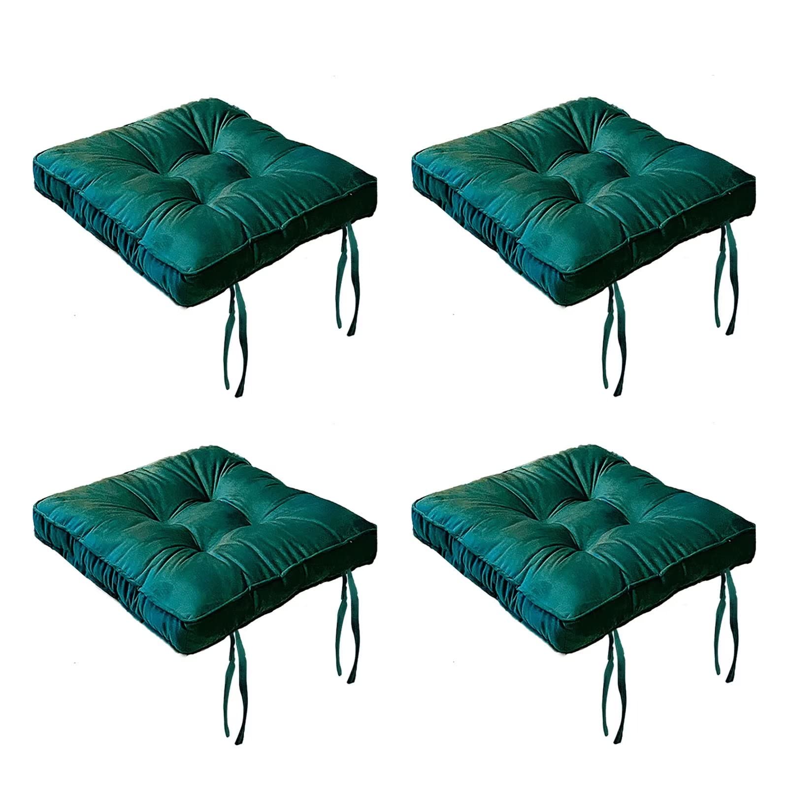 Set Of 4 Dining Chair Cushions with Ties Soft Comfort Non Slip Square, Velvet Seat Cushions for Kitchen Chairs Washable, High Elastic Peal Cotton Extra Thick Filling Andti-Deformation Deepp Green — image 1