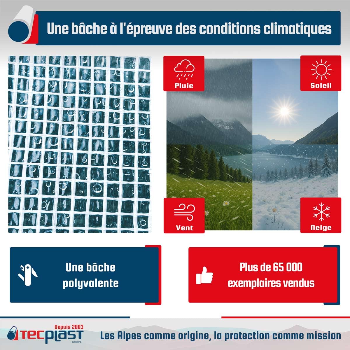 TECPLAST Bâche Transparente Armée 3x4 m - TR170MU - Bâche de Protection - Haute Qualité - Imperméable - Résistance Anti-UV
