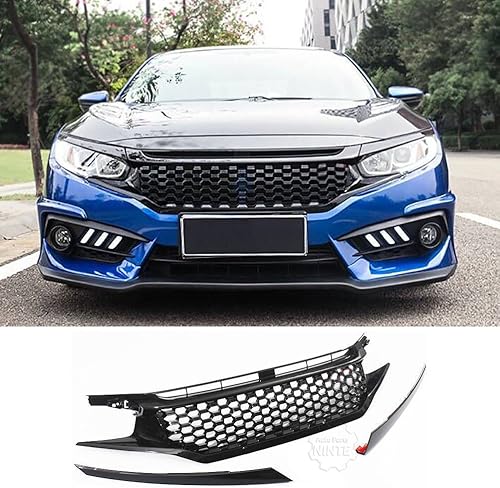 NINTE Cubiertas de parrilla para Honda Civic 2016-2019, cubierta de rejilla de malla negra brillante pintada de ABS con tapas para los ojos