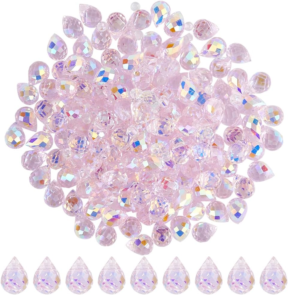 200Pcs Pink Drop Glass Teardrop Beads Top Drilled 8x6mm Bulk for Jewelry Making