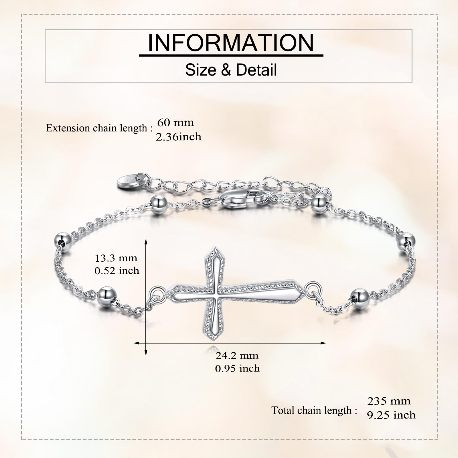 Bracciale da donna a croce in argento Sterling 925, Braccialetto, Bracciali con croce e gioielli da donna, Senza Gemstone