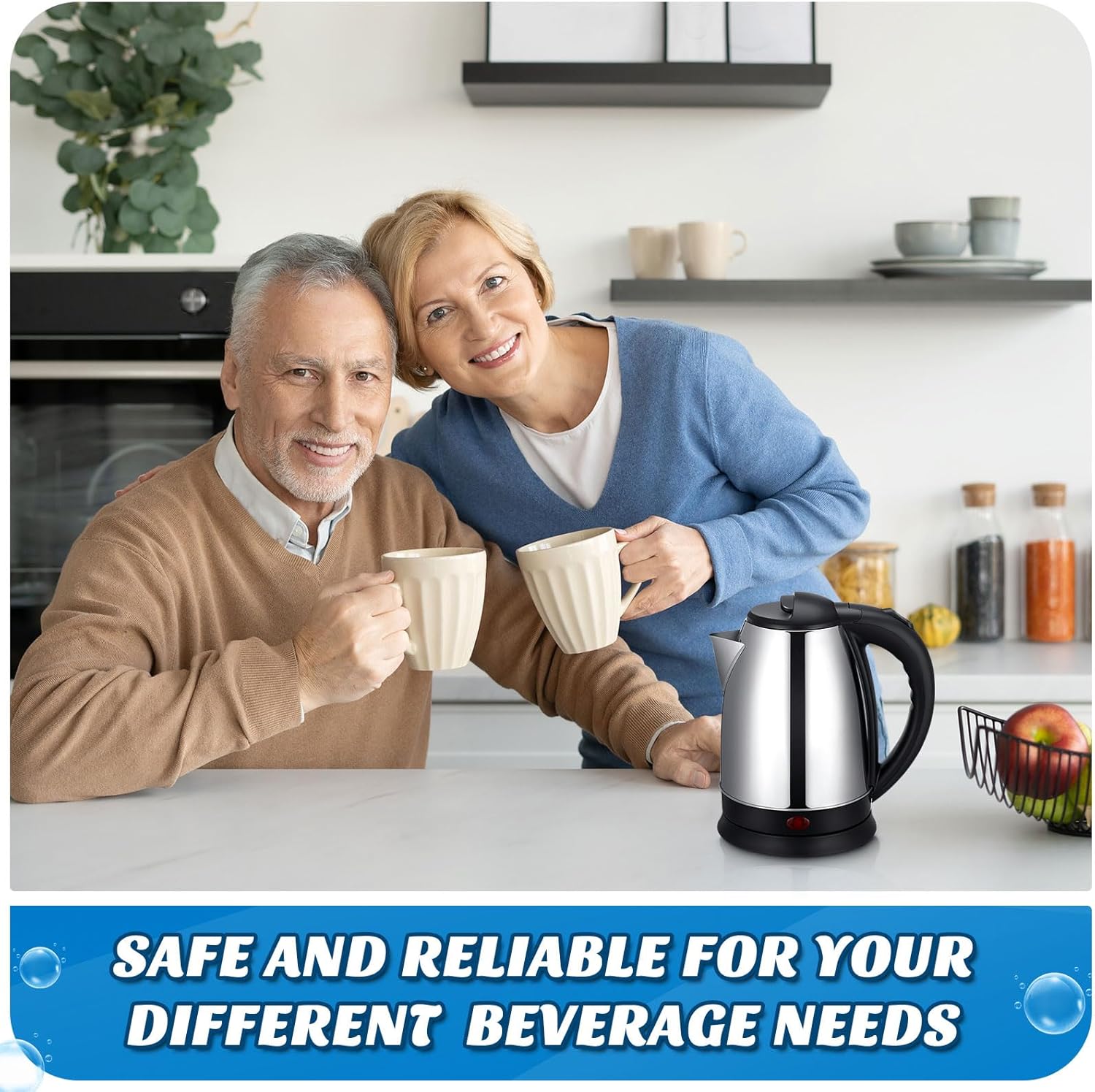2 Pcs 2L Electric Kettle Stainless Steel Hot Water Kettle with Auto Shut off and Boil Dry Protection Tech Electric Hot Water Pot Fast Boil for Coffee Tea Beverages