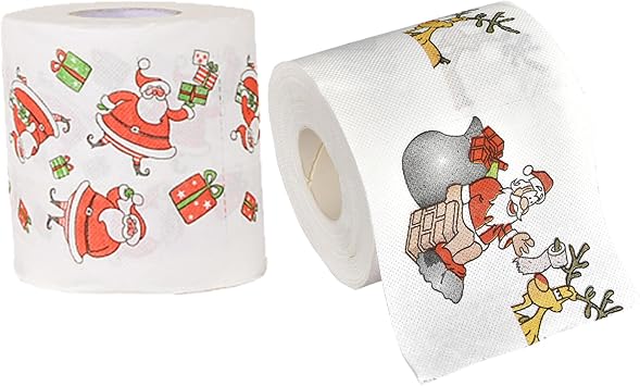 Christmas Toilet Paper 2 Rolls Santa Claus Printed Funny Merry Xmas Toilet Paper Bulk for Bathroom Decor Stocking Stuffers Party Favors