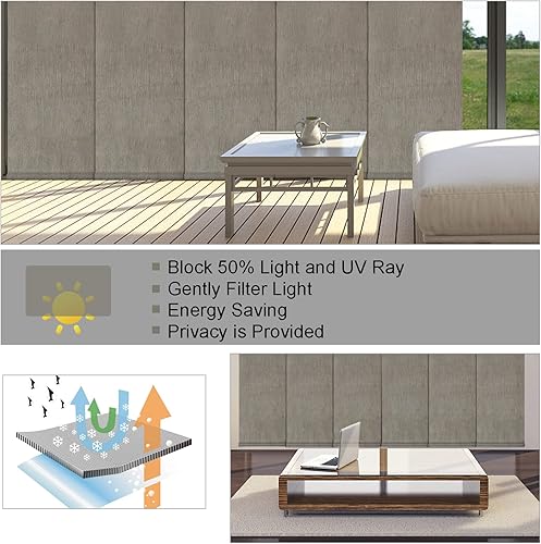 Miniatura 5 de LETAU Paneles deslizantes, persianas verticales para puertas correderas, ventanas grandes, espacios abiertos y divisores de habitación, 50% opaco,