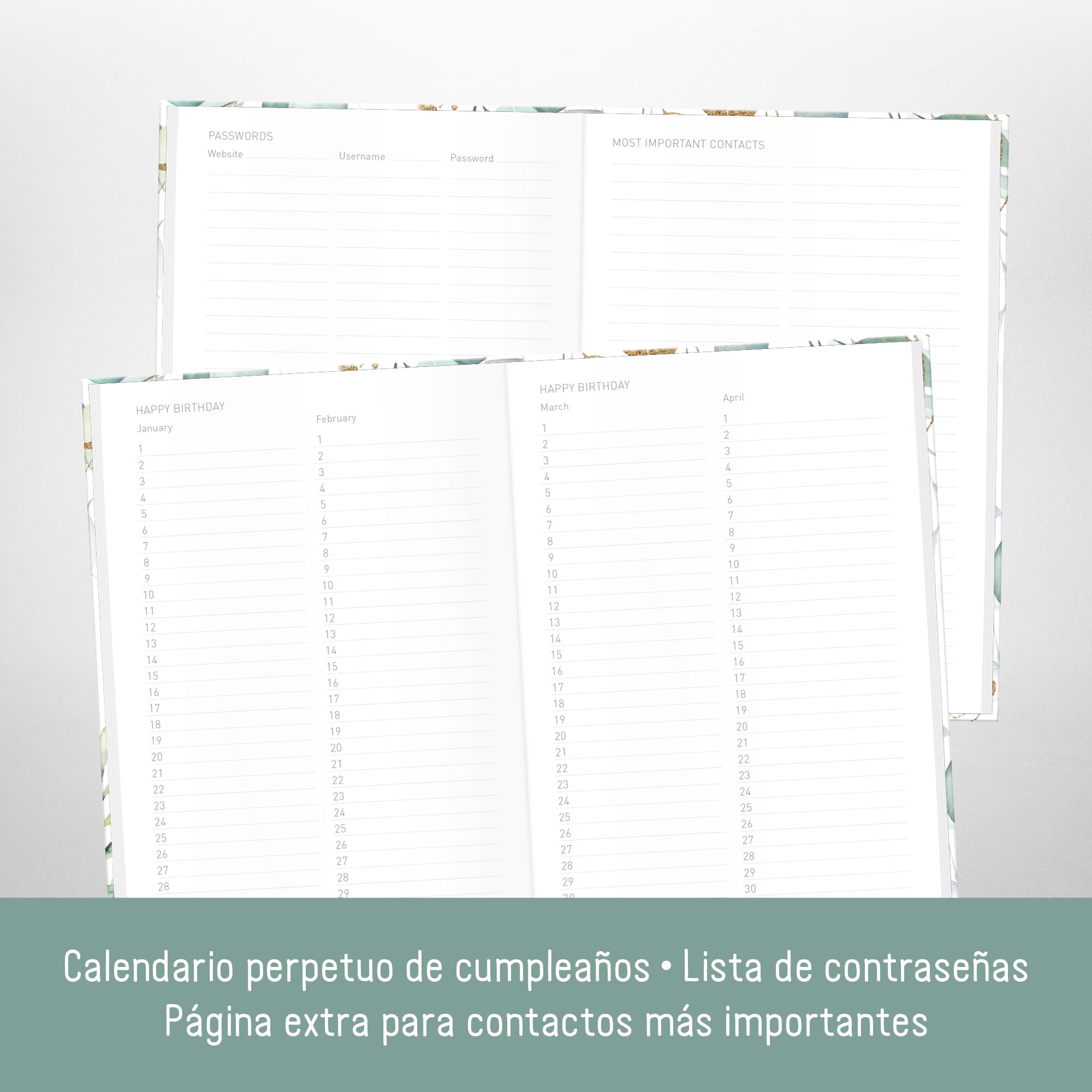 paper&you® Agenda A5 con índice A-Z [Hoja de oro] para contactos, cumpleaños y contraseñas - sostenible & respetuosa con el clima