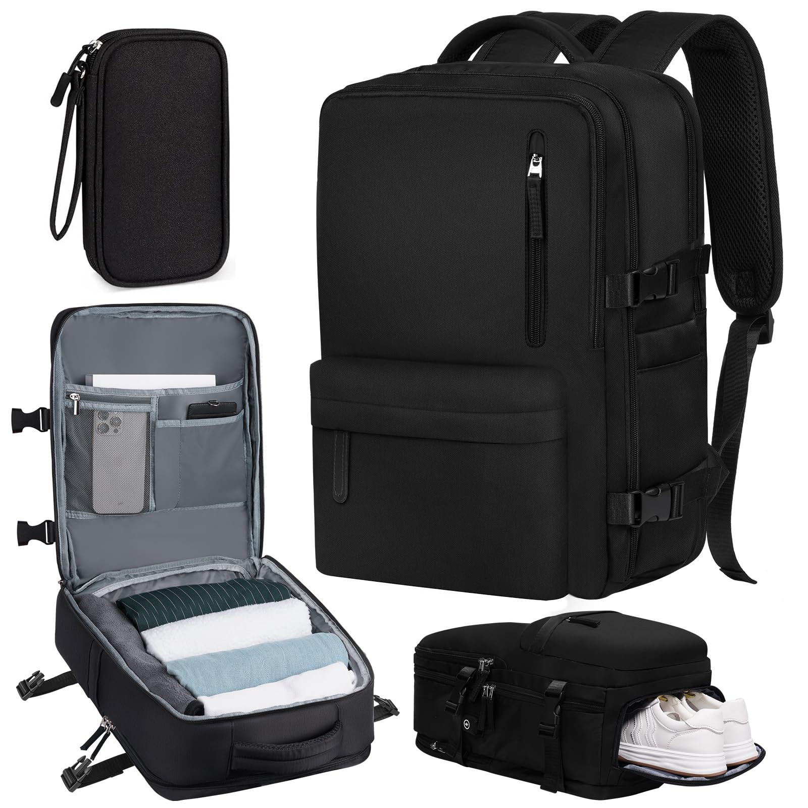 flintronic Mochila de Viaje Cabina Avion, 43x30x20 cm, Bolsa de Viaje Equipaje de Mano 35L, Mochila Unisex Impermeable con Puerto USB y Compartimento para Zapatos, para Portátil de 15,6 Pulgadas