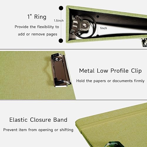 Miniatura 10 de Carpeta de tres anillos con portapapeles, cubierta de lino, carpeta de 1 pulgada para papel de 8.5 x 11 pulgadas, 2 bolsillos interiores de papel