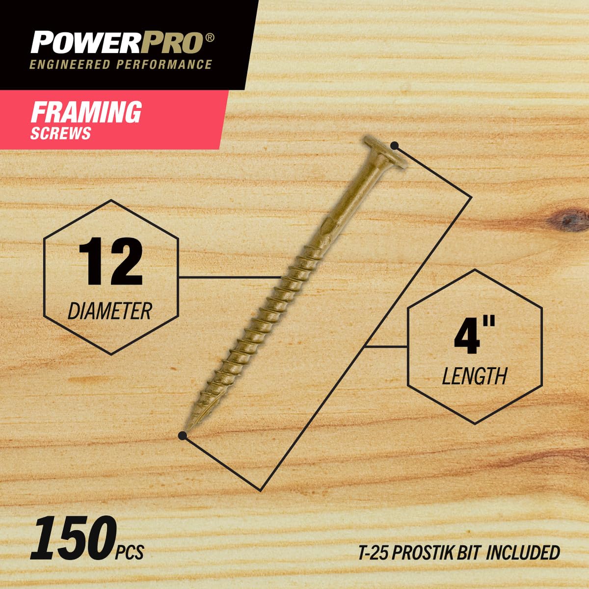 Power Pro 150 viti per cornici (#30,5 x 10,2 cm) | Viti per legno a testa ottimizzate a stella | Elementi di fissaggio esterni rivestiti in resina epossidica multistrato | Approvato dal codice di