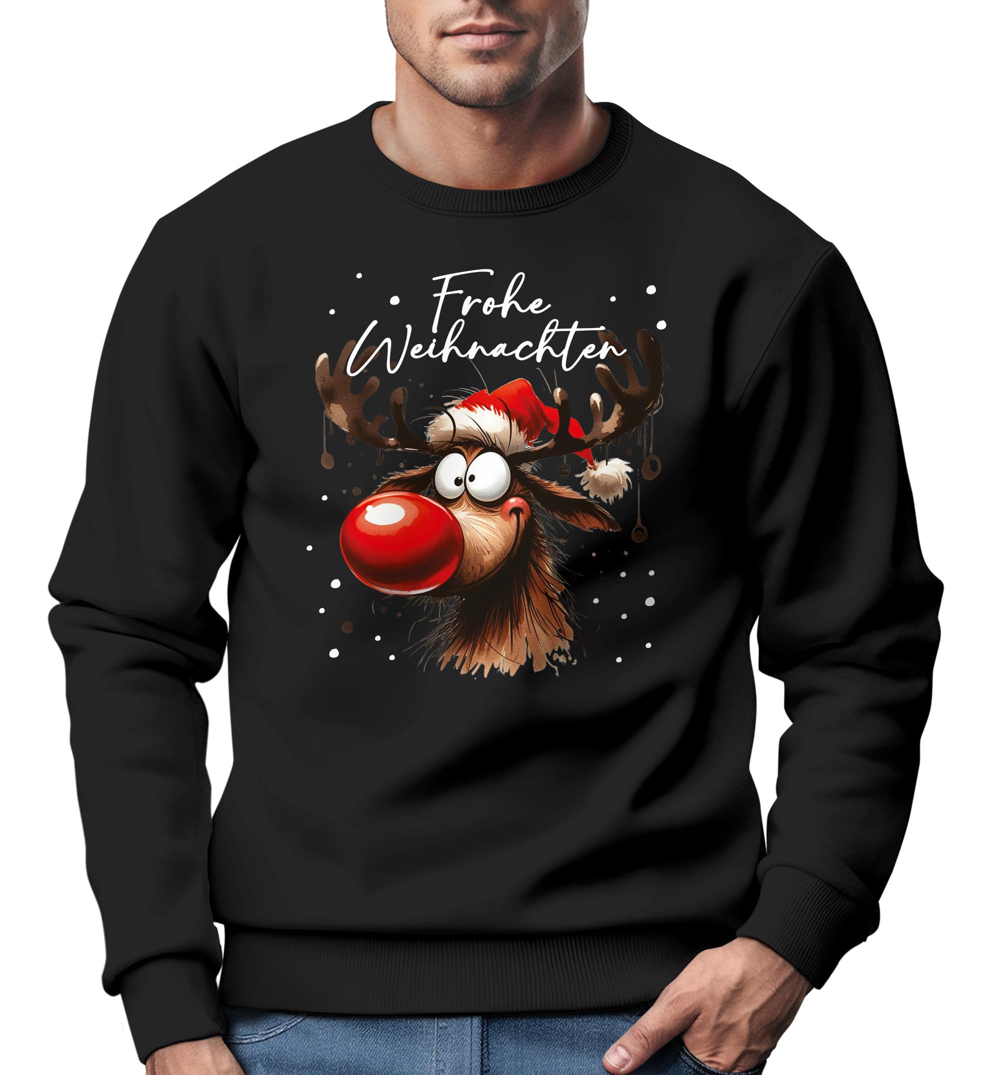 MoonWorks® Sweat-shirt de Noël pour homme - Motif renne - Joyeux Noël - Tenue de Noël - Noir - XL, Renne noir, XL