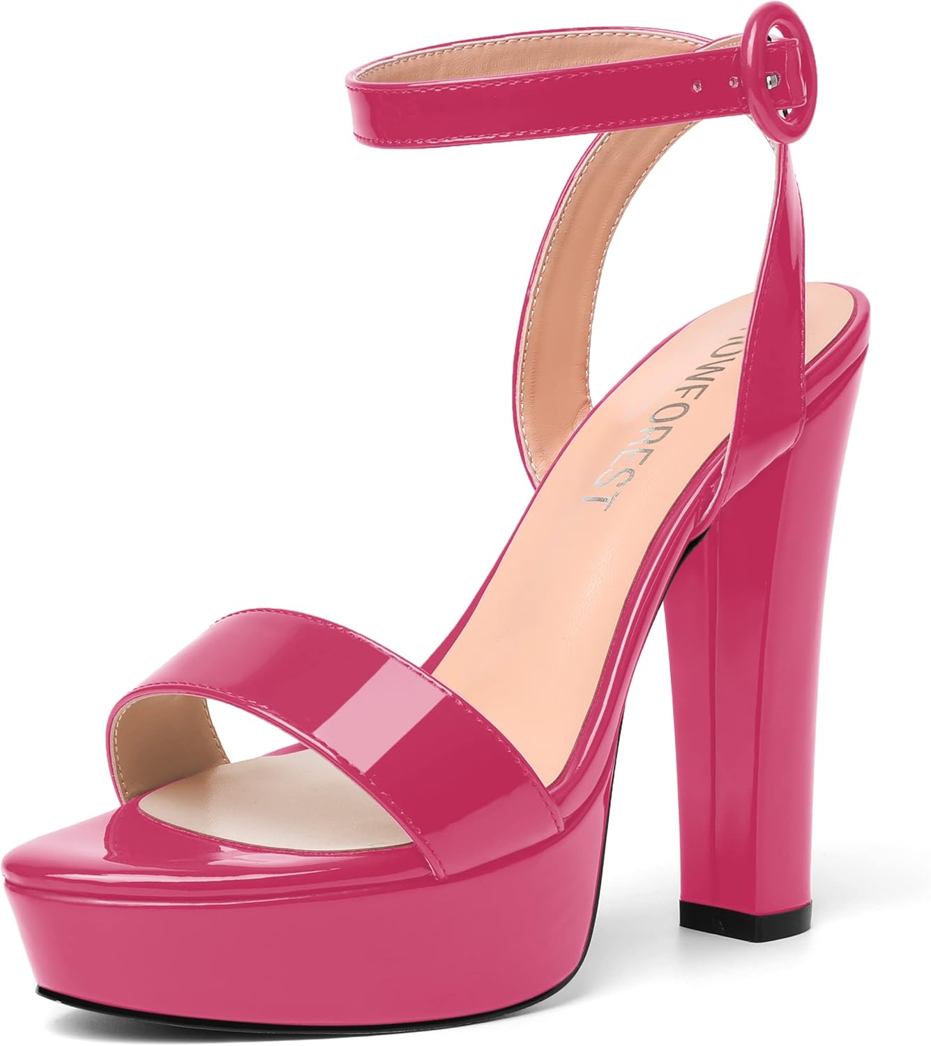 SHOWFOREST Women's Dress Square Open Toe Ankle Strap Slngback Patent