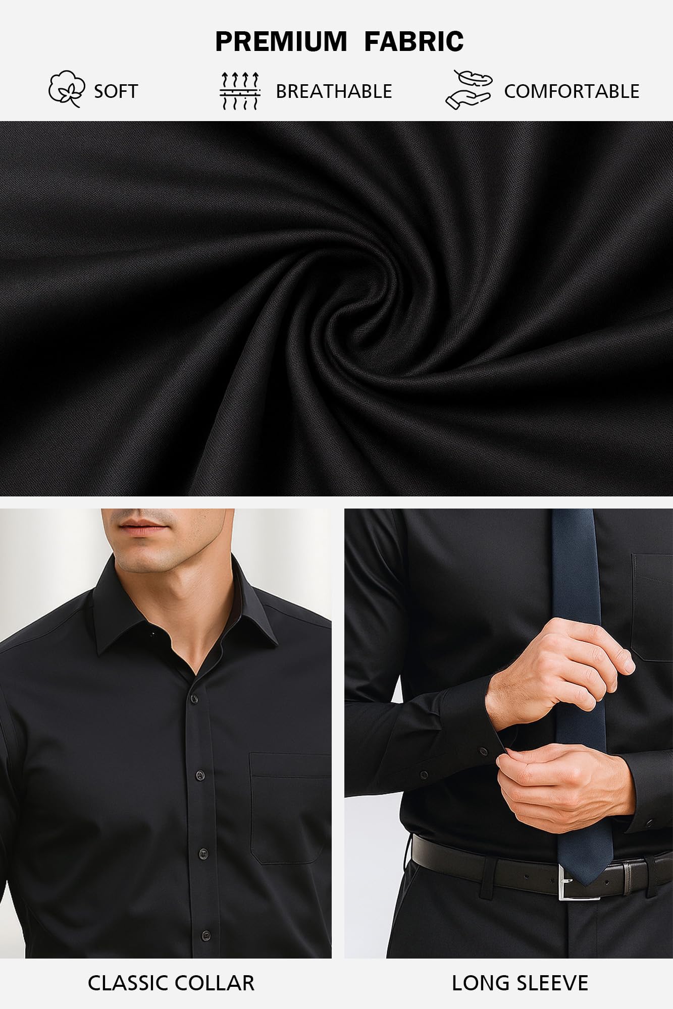 KOSMEEU Camicia Uomo Manica Lunga Shirts Collo Coreana Slim Fit Camicie Tradizionale Bianca Nero per Tempo Libero Facile da Lavare e Stirare Camice Uomo con Tasca