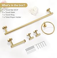Vista 7 de TQKAG 5 Piece Bathroom Accessories Set Brushed Gold Bathroom Hardware Set 23.6 Inch Bath Towel Bar Set SUS304 Stainless Steel Towel Rack Set