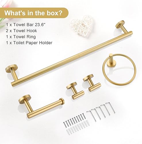 Miniatura 7 de TQKAG Juego de accesorios de baño de 5 piezas, juego de accesorios de baño de oro cepillado de 23.6 pulgadas, juego de toallero de acero inoxidable
