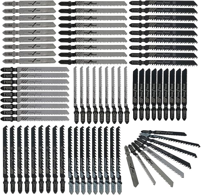 80Pcs T-Shank Jigsaw Blade Set Fast Cut Down Assorted Blades Assorted Jig Saw Blades for Wood, Plastic and Metal Cutting Compatible