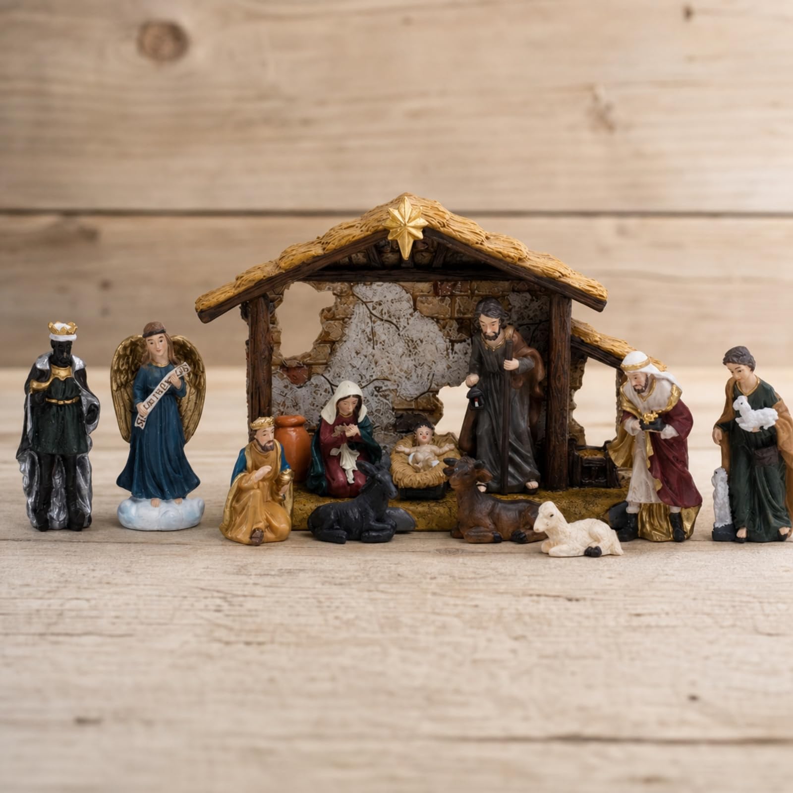 Crèche Noël avec Étable Traditionnelle Crèche Noël Compacte Étable la Nativité pour Cheminée