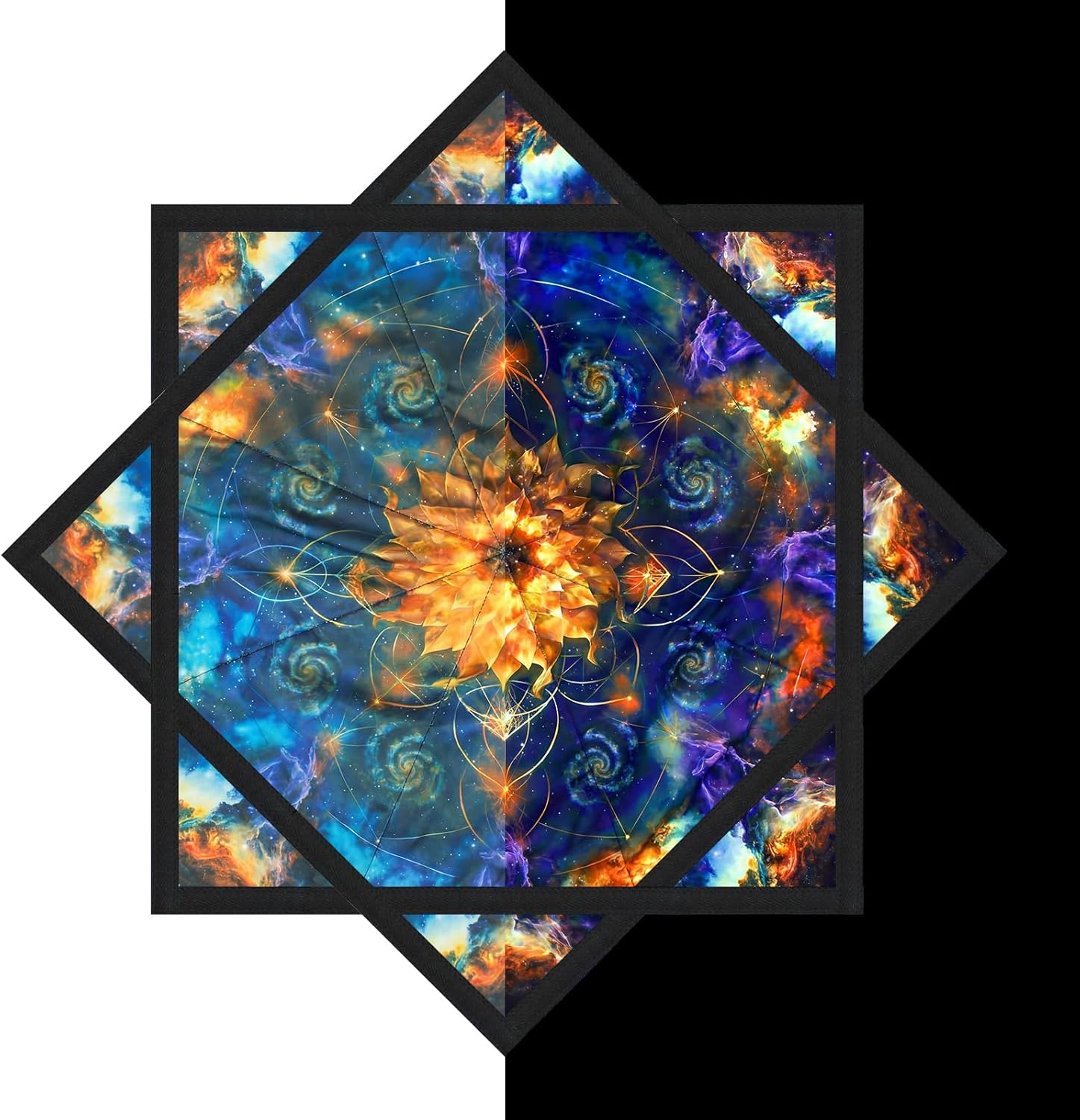 24.8'' Beginner to Pro Flow Star Spinning Cloth 390 Gram UV Reactive Juggling Prop with Vibrant Colors Smooth Rotation for Dance Play Arts(Golden Mandala)