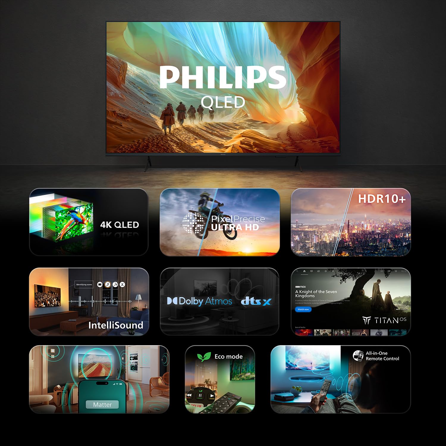 PHILIPS 50PQS7801/12 50 Inch Ambilight 4K LED Smart TV, Pixel Precise Ultra HD, Titan OS, Dolby Atmos Sound