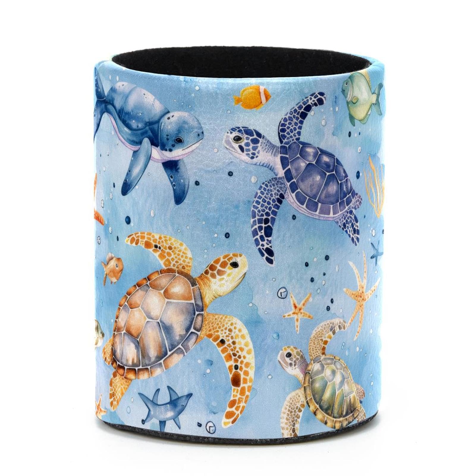 VAPOKF Round Pencil Holders for Desk, Watercolor Turtles Pen Holders Pen Pot Makeup Brushes Storage Desktop Stationery Supplies Organiser for Home Office