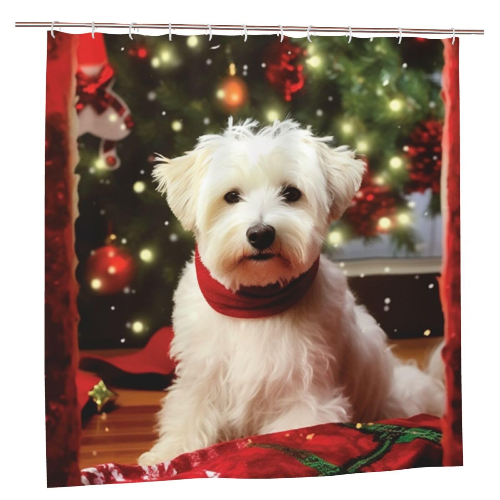 Rideau de douche anti éclaboussures imprimé chien de Noël pour baignoire et écran d'intimité