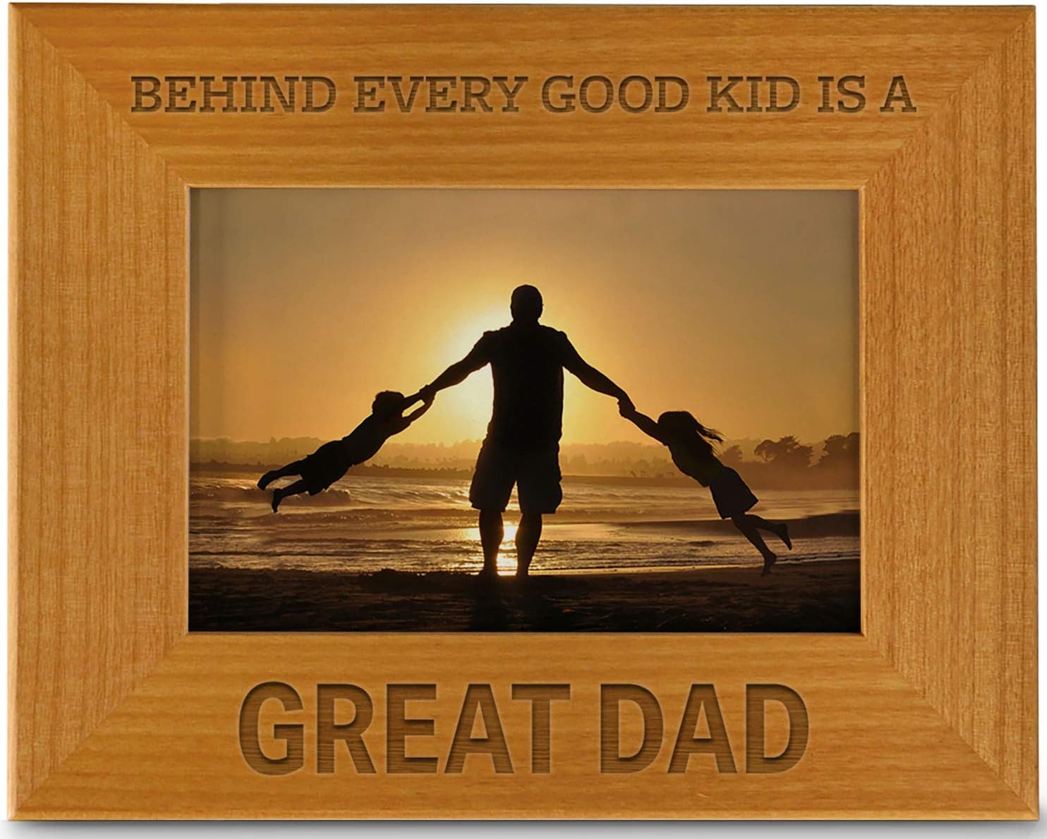 Behind Every Good Kid Is A Great Dad, Engraved Natural Wood Photo Frame Fits a 5x7 Vertical Portrait, Frame for Dad, Father’s Day, Birthday, Dad Gifts, Father of the Bride, Christmas