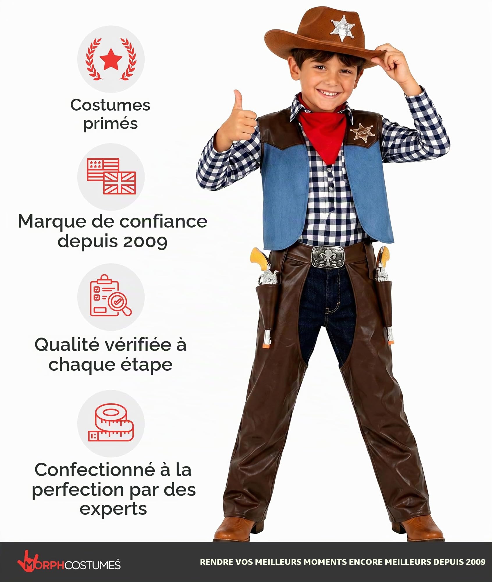 Morph Deguisement Cowboy Garcon, Costume Far West Halloween Enfant