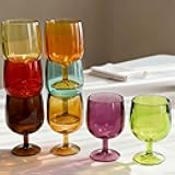 8.5 oz Plastic Stem Wine Glasses, Colored Stackable Acrylic Goblets, Reusable Drinking Cup for Kids, BPA-Free, Dishwasher Safe Tumblers for party (Set of 8, Gift Box)