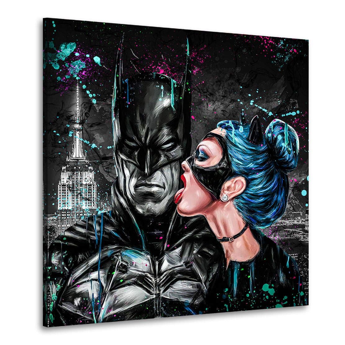 Kunstgestalten24 | Batman Catwoman Abstrakt Leinwand-Bild | Leinwandbild mit Echtholz-Keilrahmen | Wandbild Gemälde Kunst Art | Hochwertige Kunstdrucke | XXL Bilder auf Leinwand