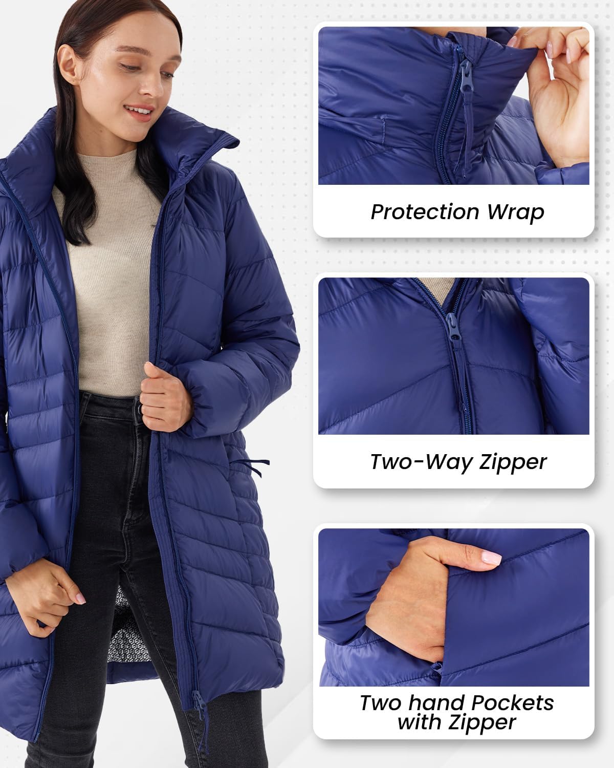 Women's Winter Down Long Jacket Thickened Puffer Warm Coat with Detachable Hood - Image 2