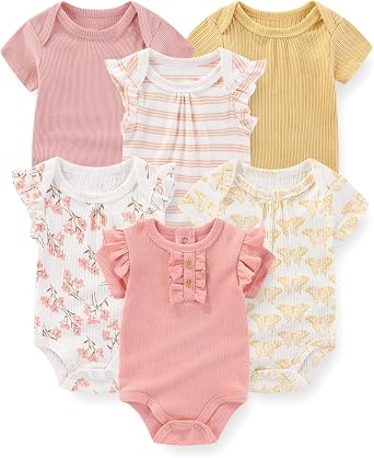 JELYLOVE أزياء طفل رضيع فتاة Bodysuits 6-حزمة عارضة القطن لينة الرضع الزي ملابس مولود جديد