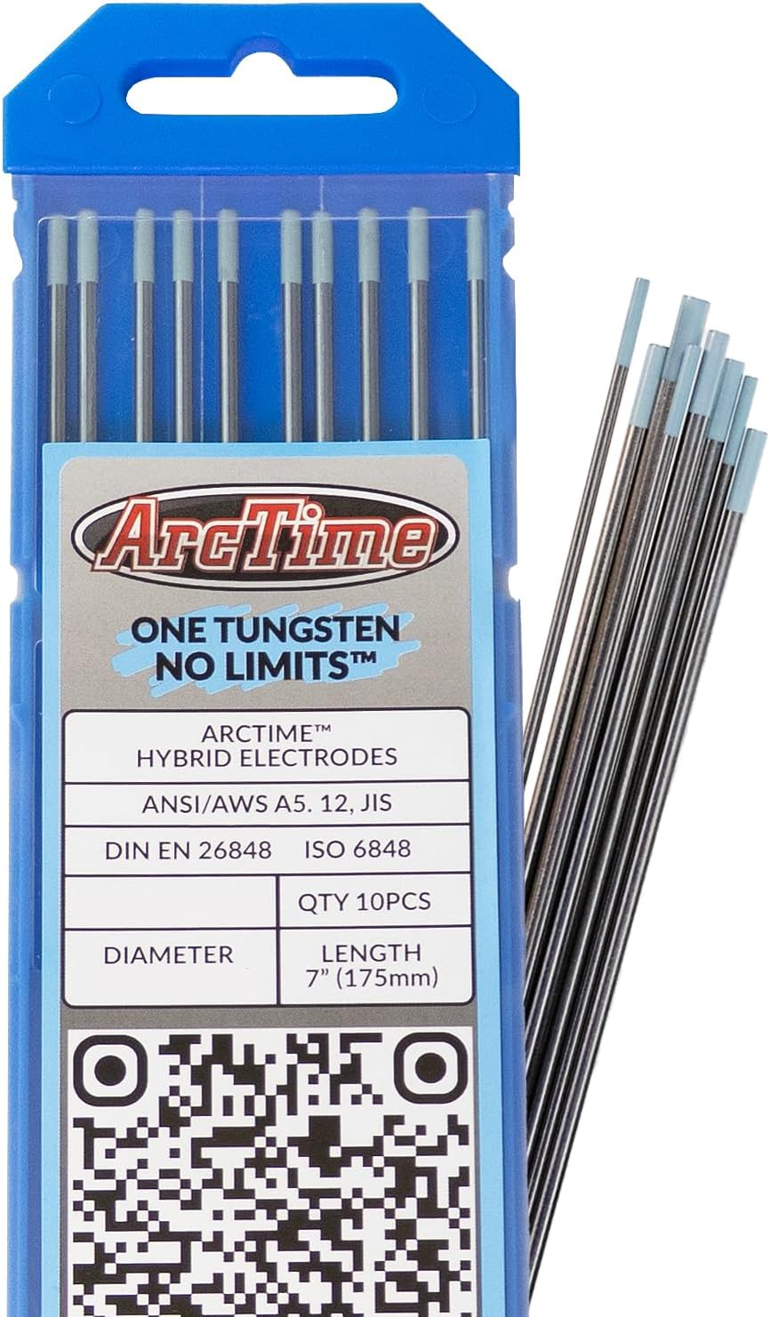 ArcTime TIG Welding Rare Earth Blend Tungsten Electrodes, Non-Radioactive, Non-Thoriated Premium Hybrid (Sky Blue, EWG), 3/32" x 7" - 10 Pack