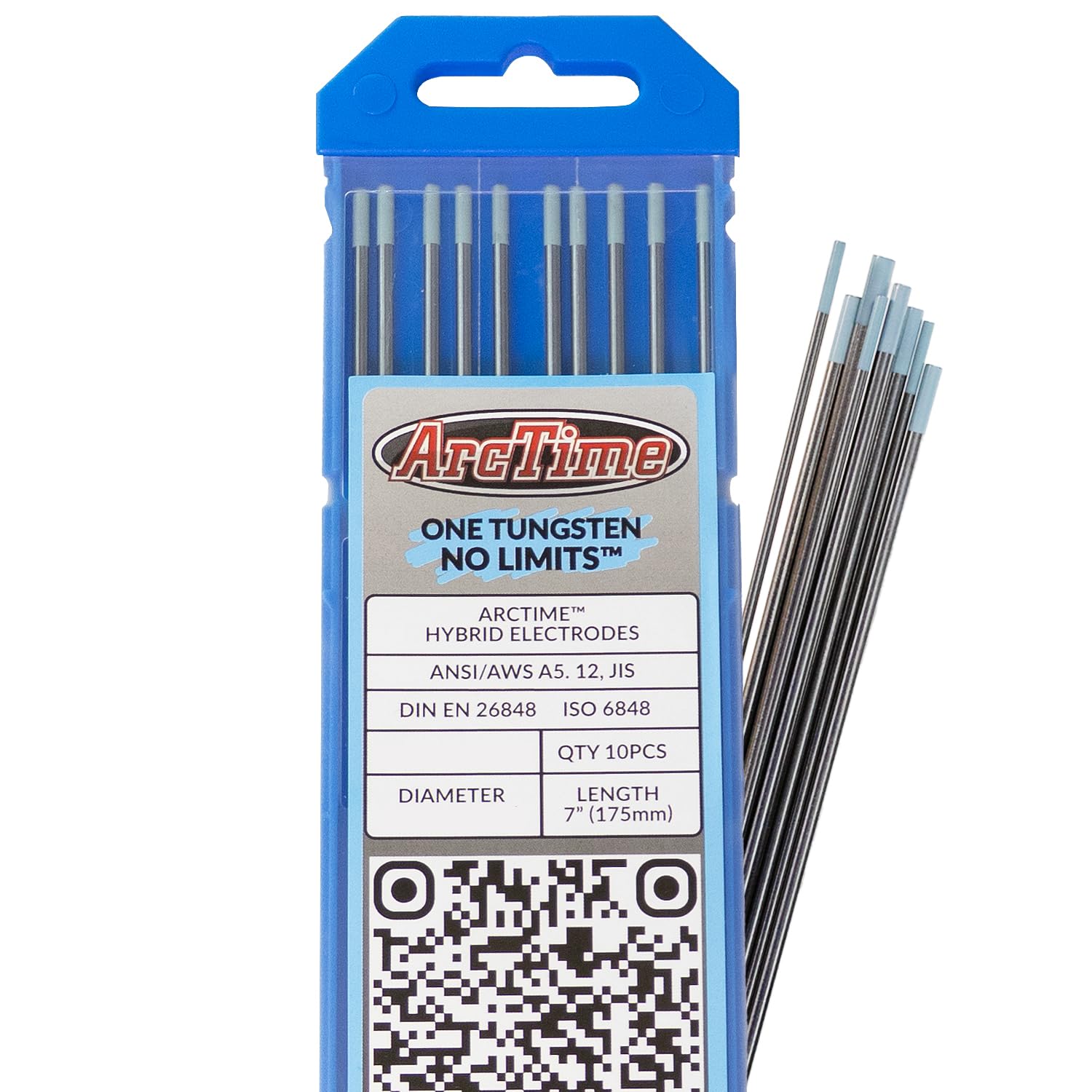ArcTime TIG Welding Rare Earth Blend Tungsten Electrodes, Non-Radioactive, Non-Thoriated Premium Hybrid (Sky Blue, EWG) 1/16" x 7" - 10 Pack