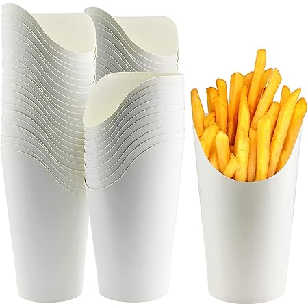 Green Direct White 16 oz. French Fry Cups Disposable Paper Cup | Charcuterie Cups Disposable French Fry Holder | Paper Cups French Fries Holder Pack Of 50 Appetizer Cups