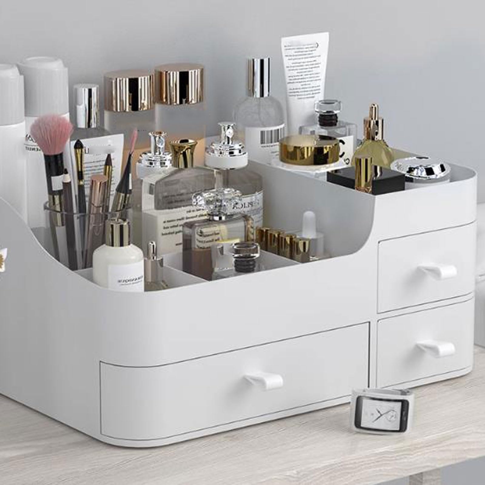 Kosmetik-Aufbewahrungsorganisator Make-up-Organizer, Aufbewahrungsbox, umfassender Kosmetik- und Hautpflege-Organizer for Schlafzimmer und Badezimmer, mit Schubladen Arbeitsplatten-Organizer(Weiß)