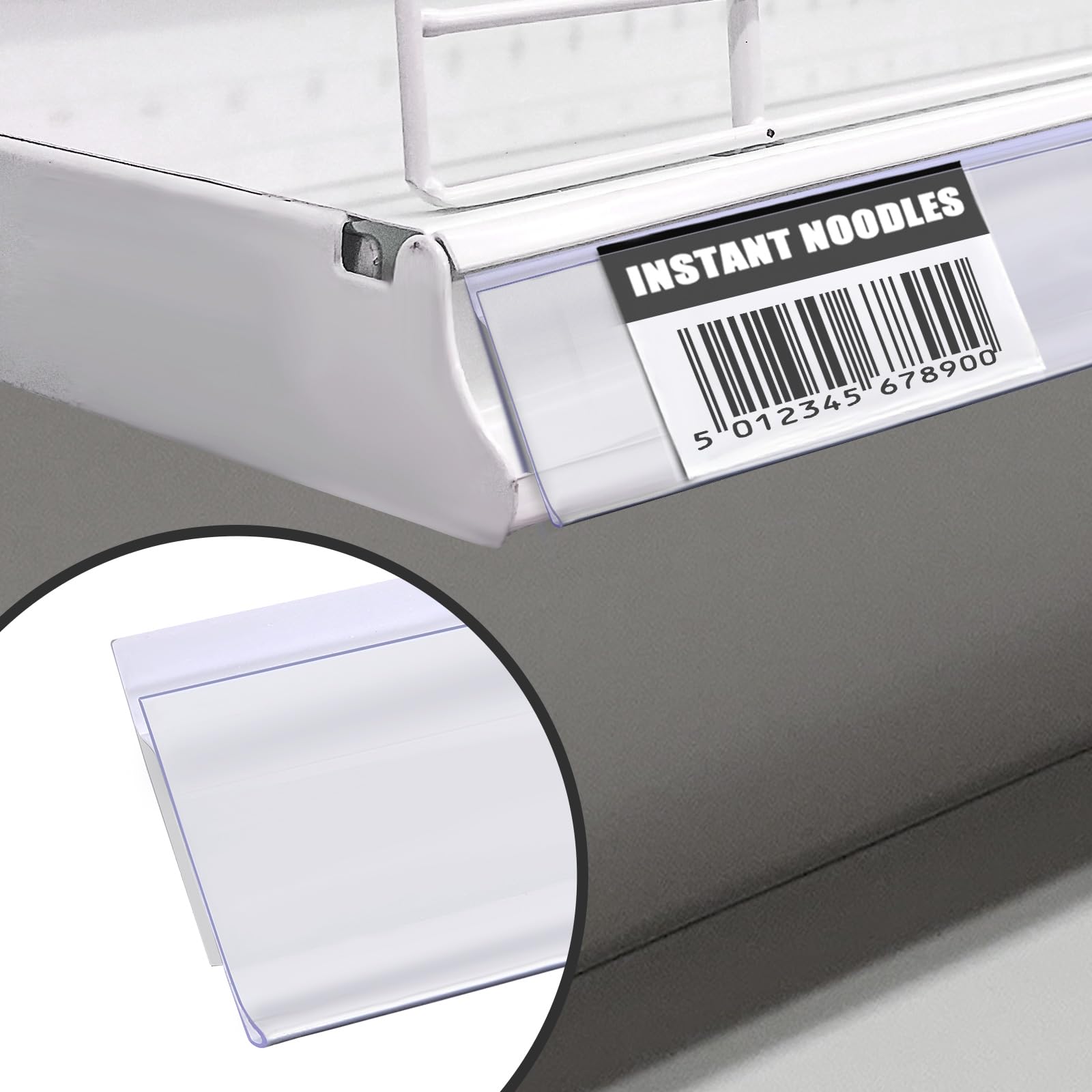 Pro Painter Shelf Label Strips, 50 Pack SnapIn 1.25”H Angled Shelf Strip Price Tag Holder Fits