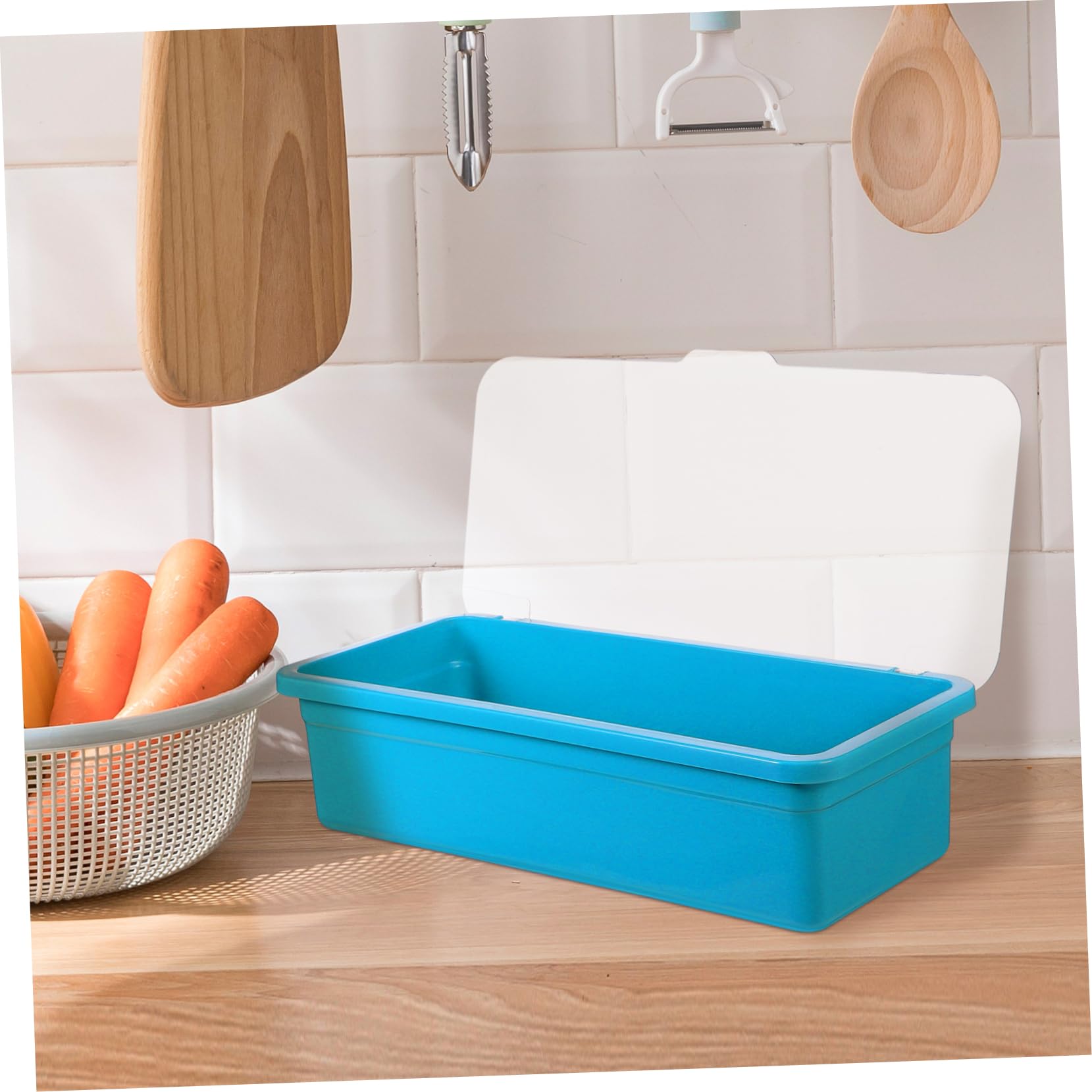 Alipis 2 Series Caja Organizadora para Cubiertos con Tapa Bandejas Plásticas con Drenaje Reutilizables Almacenamiento para Utensilios De Cocina De Azul para Encimeras 2 Piezas*2