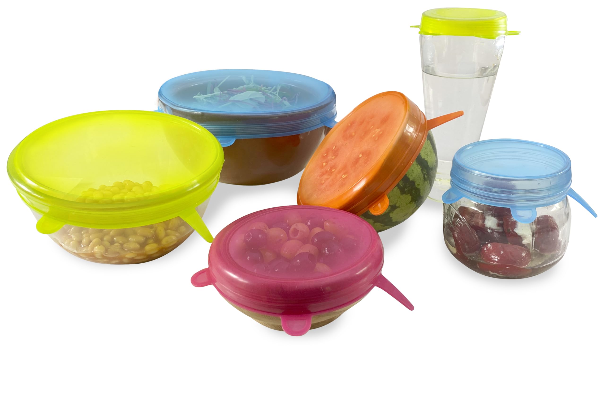 Silicone Stretch Lids, pk of 6 multicoloured assorted sizes cover bowls reusable