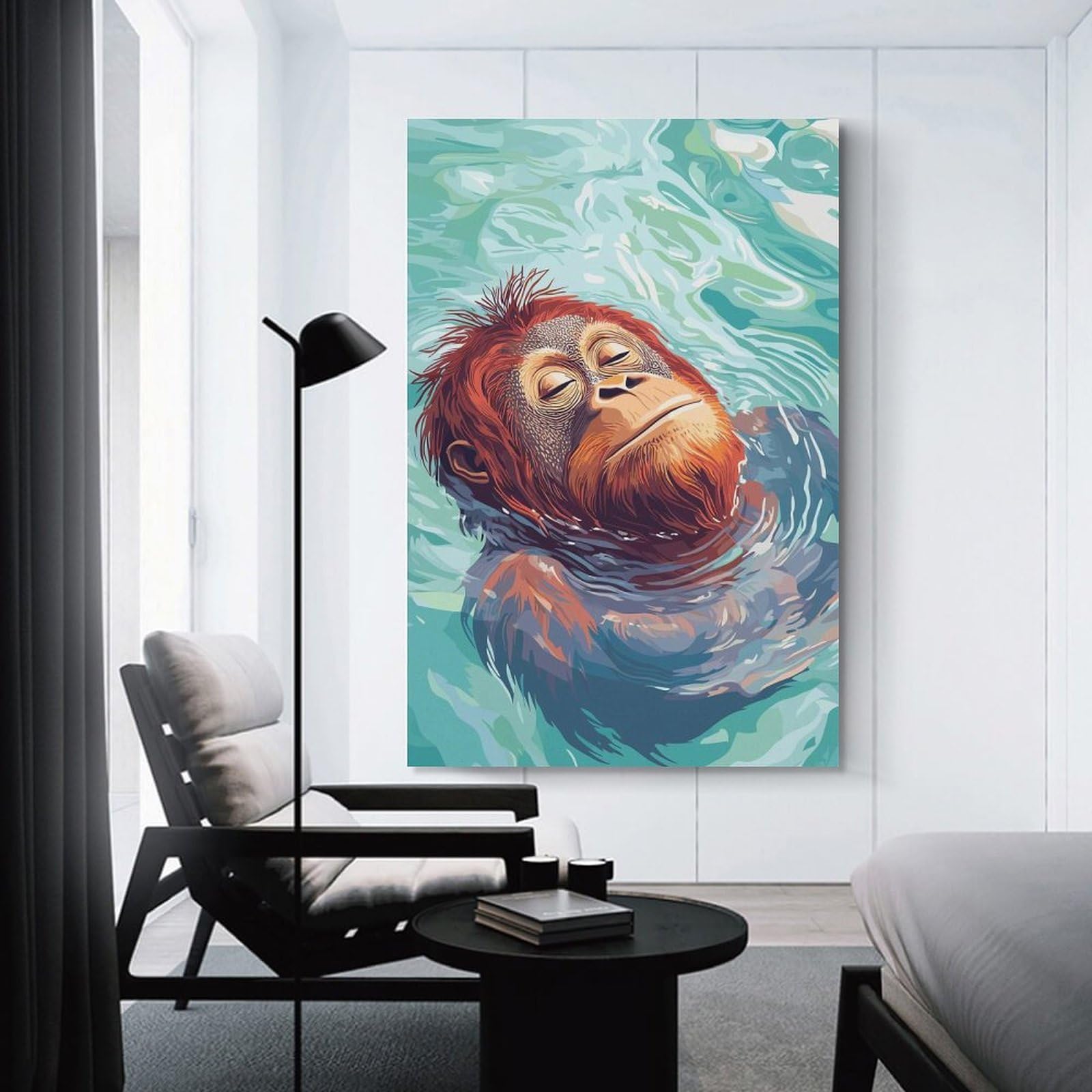 Junmoney Home Decor Wall Art Orangutan Floating Peacefully in Water, 20x30inch(50x75cm), for Flats, Guest Rooms Or Compact Rooms, Wall Decor with Flexible Room Appeal