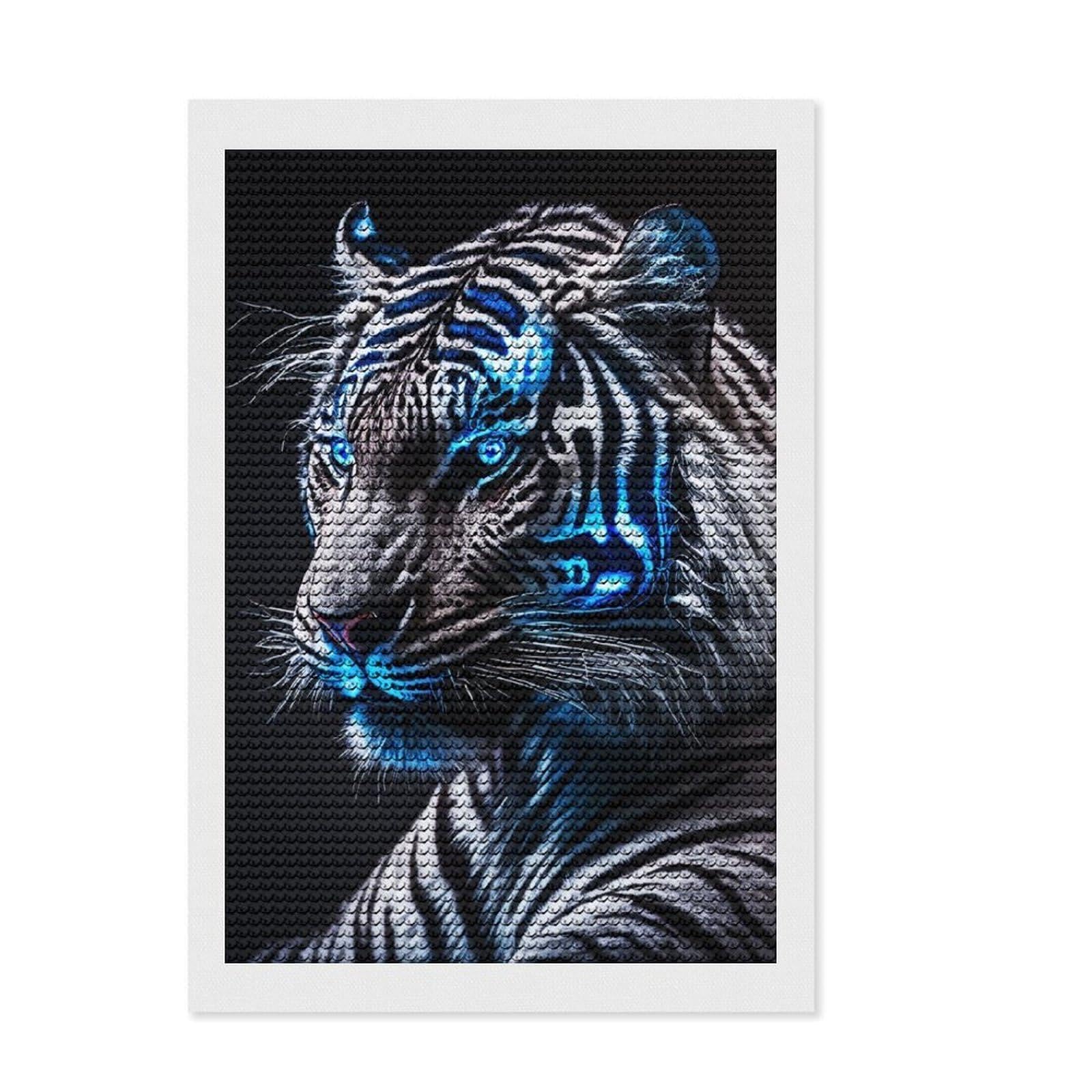 Junmoney Portrait of White Tiger Diamond Painting Canvas Kit 8"x12", Christmas Gift, for Women, with Tool Kit, Relaxing Handmade Project