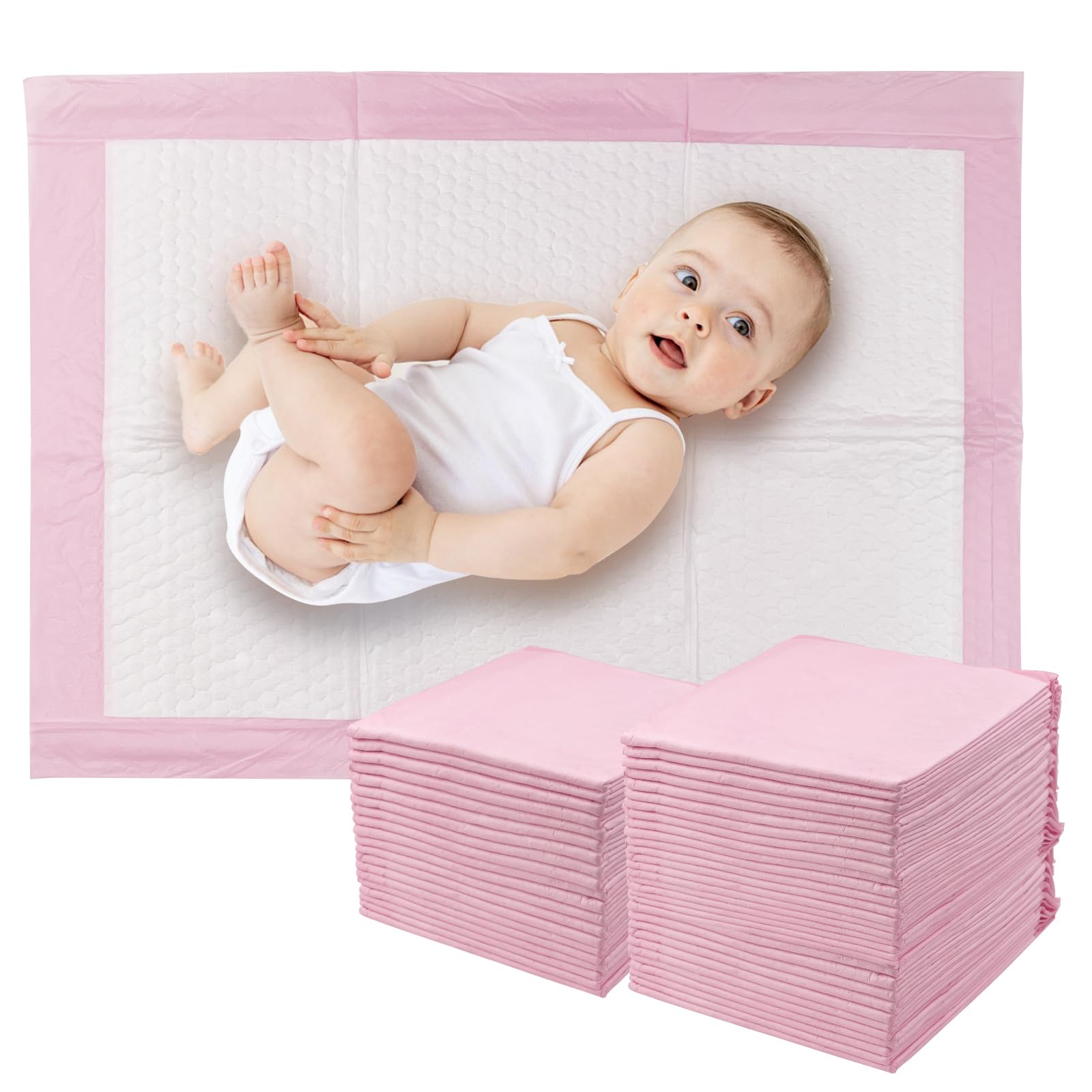 Paquete de 50 Almohadillas Cambiador Desechable para incontinencia, 60 × 40 cm Absorción Rápida Protector Cambiador Bebe, Suaves, Transpirables, Impermeables, a Prueba de Fugas (Rosa)