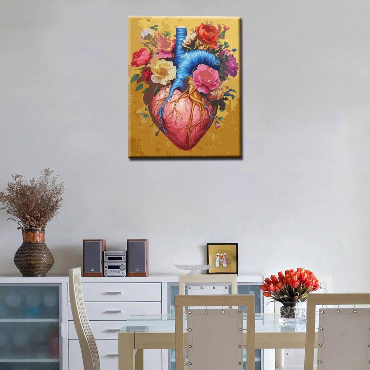 Heart Blood Flow Painting by Number for Children and Adult Beginners,Nordics Style DIY Digital Oil Painting,Anatomical Biology Artwork Home Decor（DIY Frame）