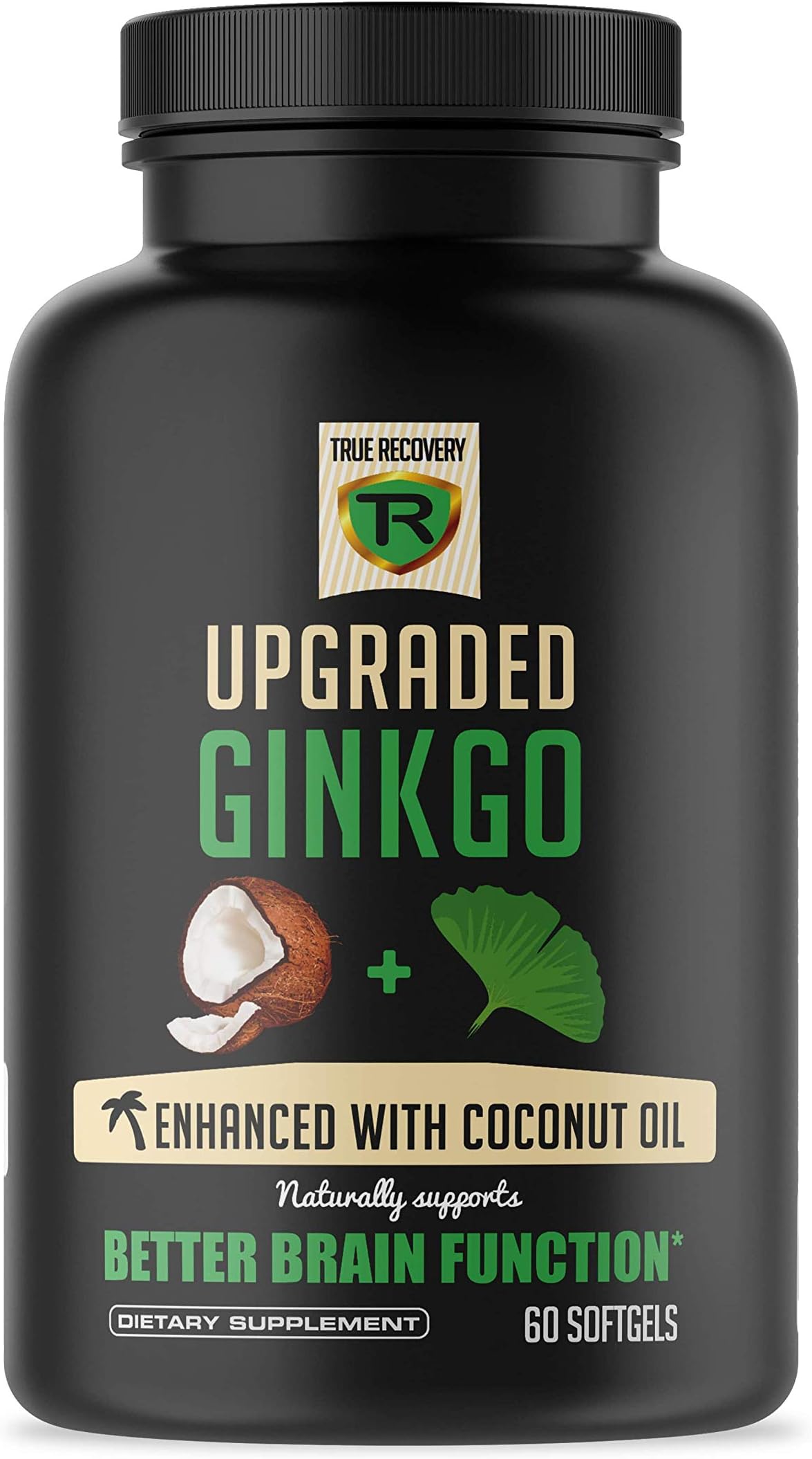Extra Strength Ginkgo Biloba - Enhanced with Coconut Oil for Better Absorption - Brain Supplement Supports Focus, Memory, Brain Function & Mental Performance - Vegan, Non-GMO (60 Capsules) (Black)