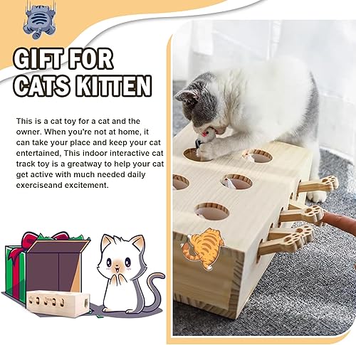 Miniatura 6 de Juguete interactivo de madera para gatos, juguetes de madera maciza para gatos de interior, juego de ratones, rascador de gatos y juguete, juguetes