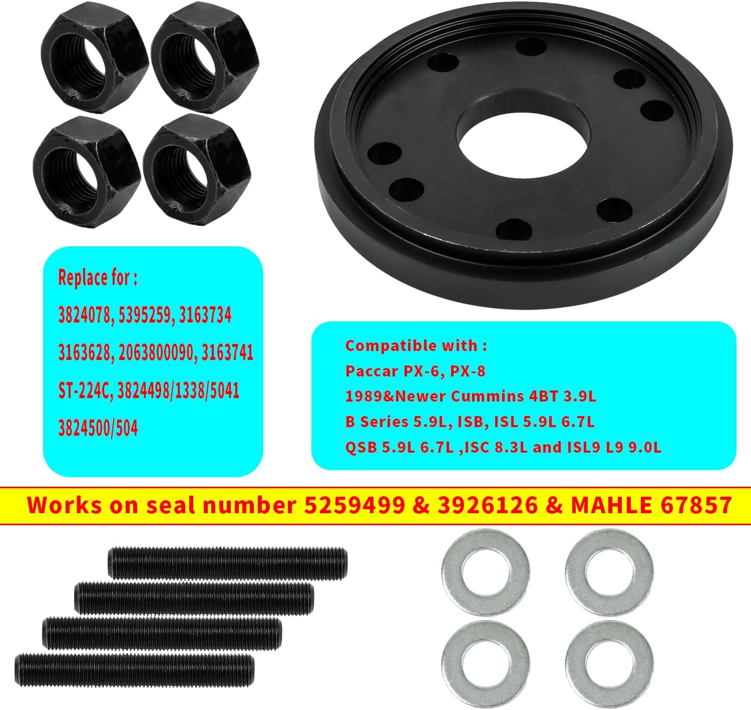 Rear Crankshaft Seal & Wear Sleeve Installer Tool 3824078 2063800090 Alt ST-224C Compatible with Paccar PX-6, PX-8 Cummins 3.9L, 5.9L 6.7L,8.3L & 9.0L